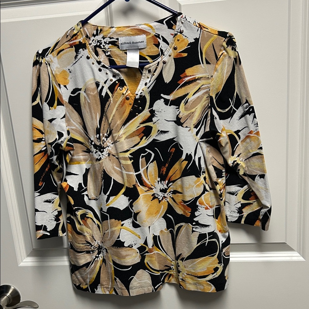 Alfred Dunner Women's Floral Blouse - Black, Yellow, and White